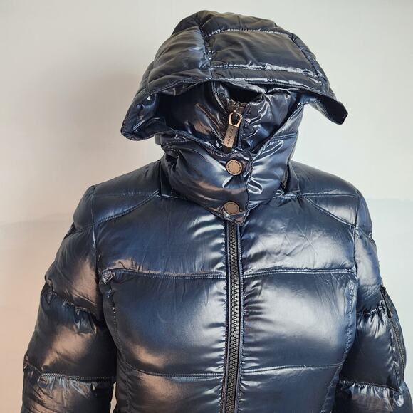 BCBGMaxazria Metallic Sapphire Down Puffer Coat | Women's XS - Picture 3 of 16